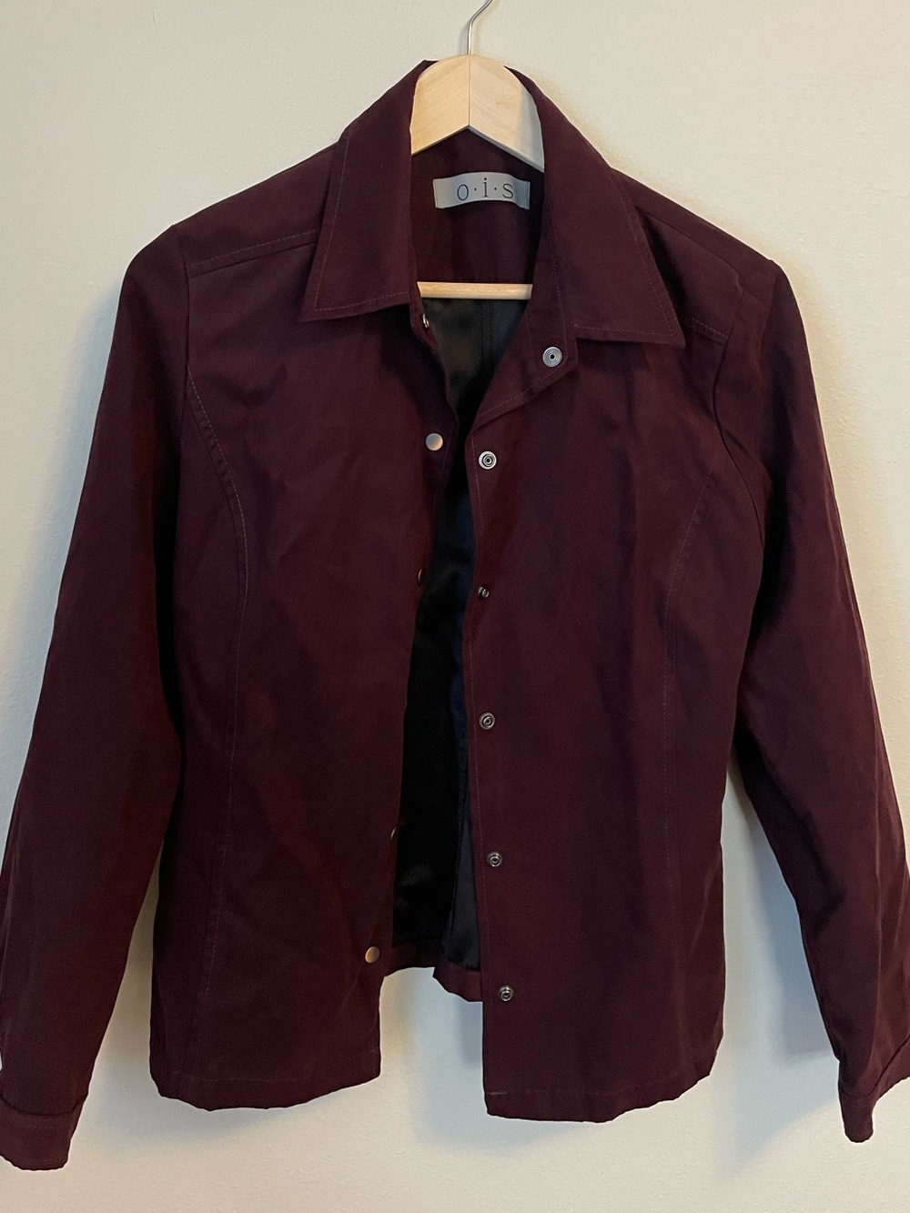 OIS - Burgundy Wine Button Front Utility Jacket - Plum Snap Button Top - Size 12